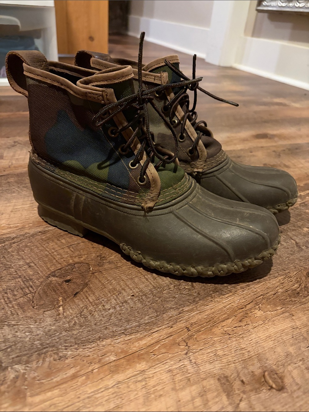 L.L. Bean Kids Brown Suede & Green Nylon Bean Boots